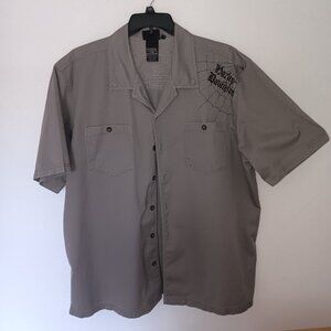 Harley Davidson Skull Graphic Button Up Short Sleeve Shirt Gray Size 2XL